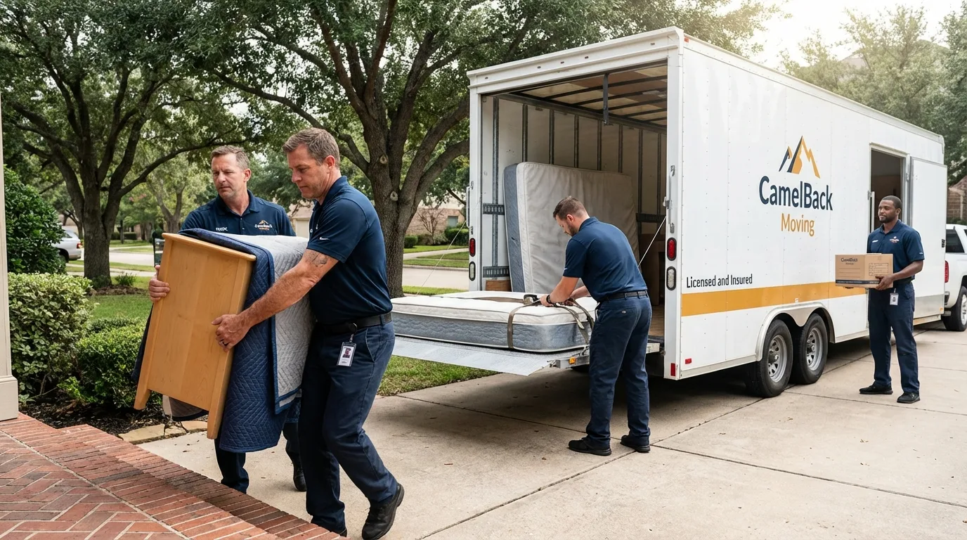 Crew loading residential truck for cross-state move from Limestone, ME